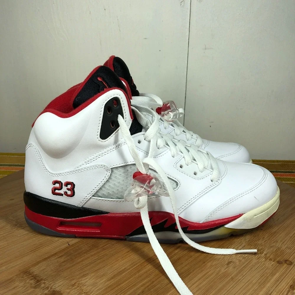 Nike Air Jordan Air 5 Mens 8.5 shoes white OG Fire Red Basketball sneakers